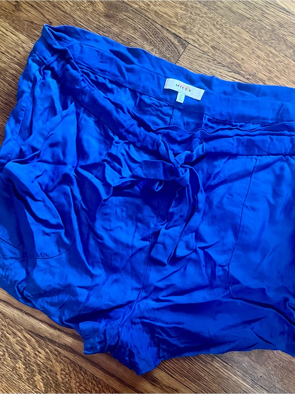 Milly Cobalt Blue Satin Tie-Waist High-Rise Women’s Shorts